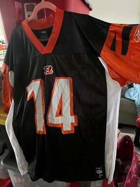Reebok Black and Orange #14 Football Jersey